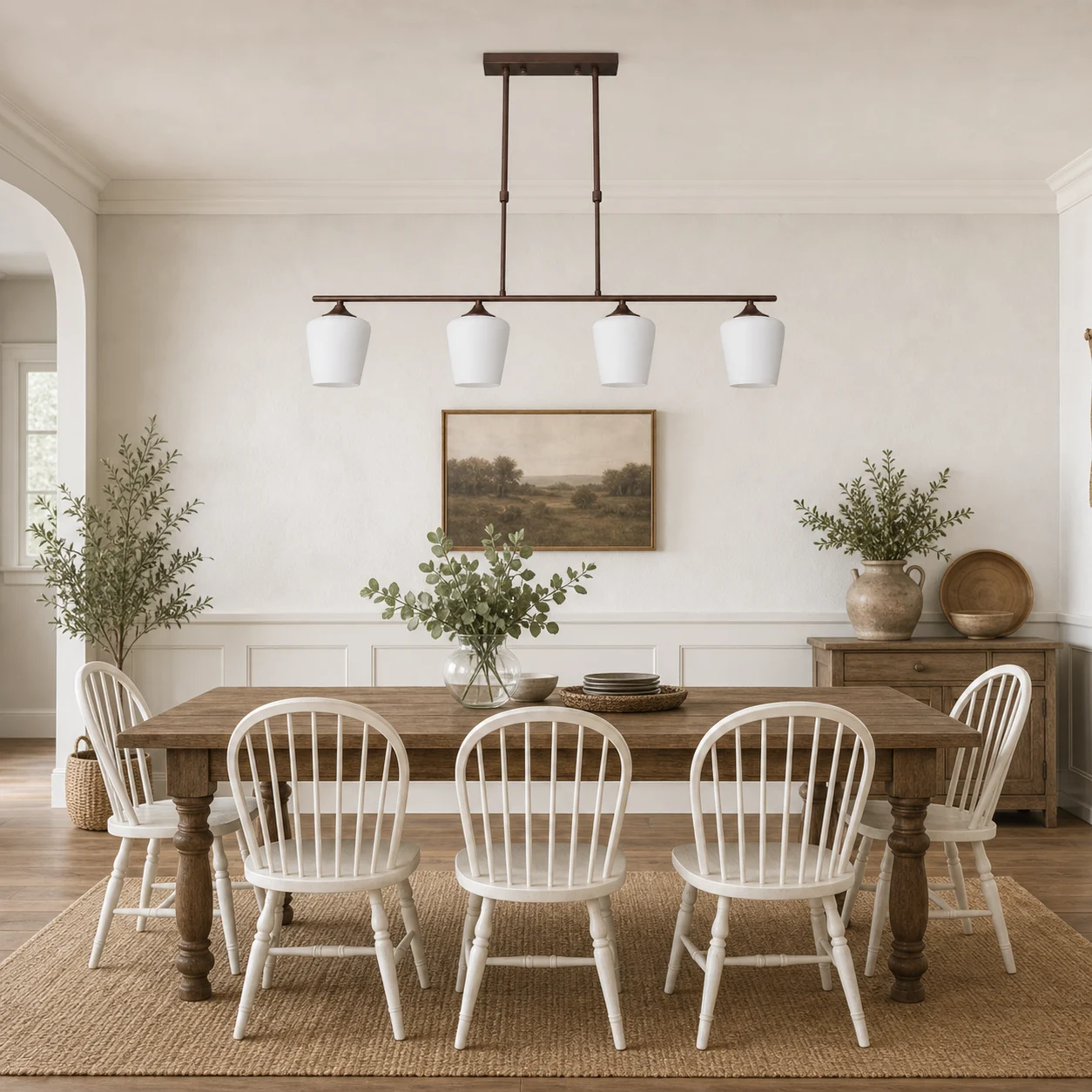 Strellux four-head Coffee Brown chandelier over a dining table