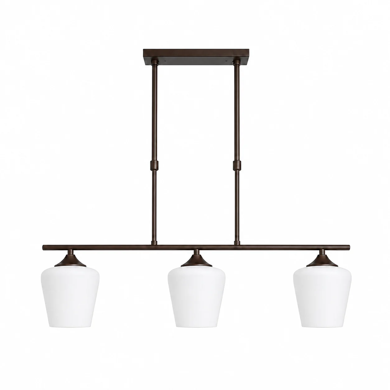 Strellux Coffee Brown linear chandelier with three white opal glass shades