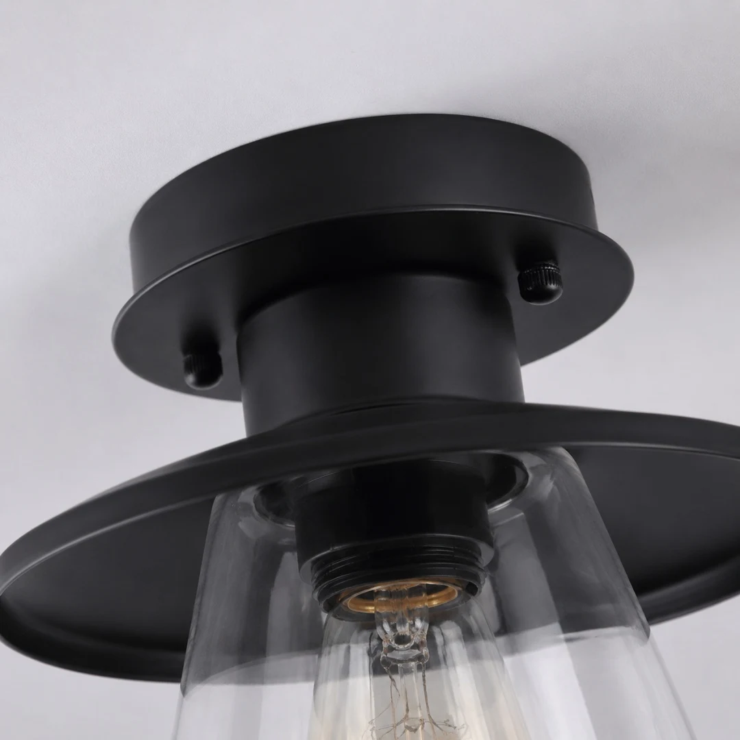 black outdoor flush mount glass light detail