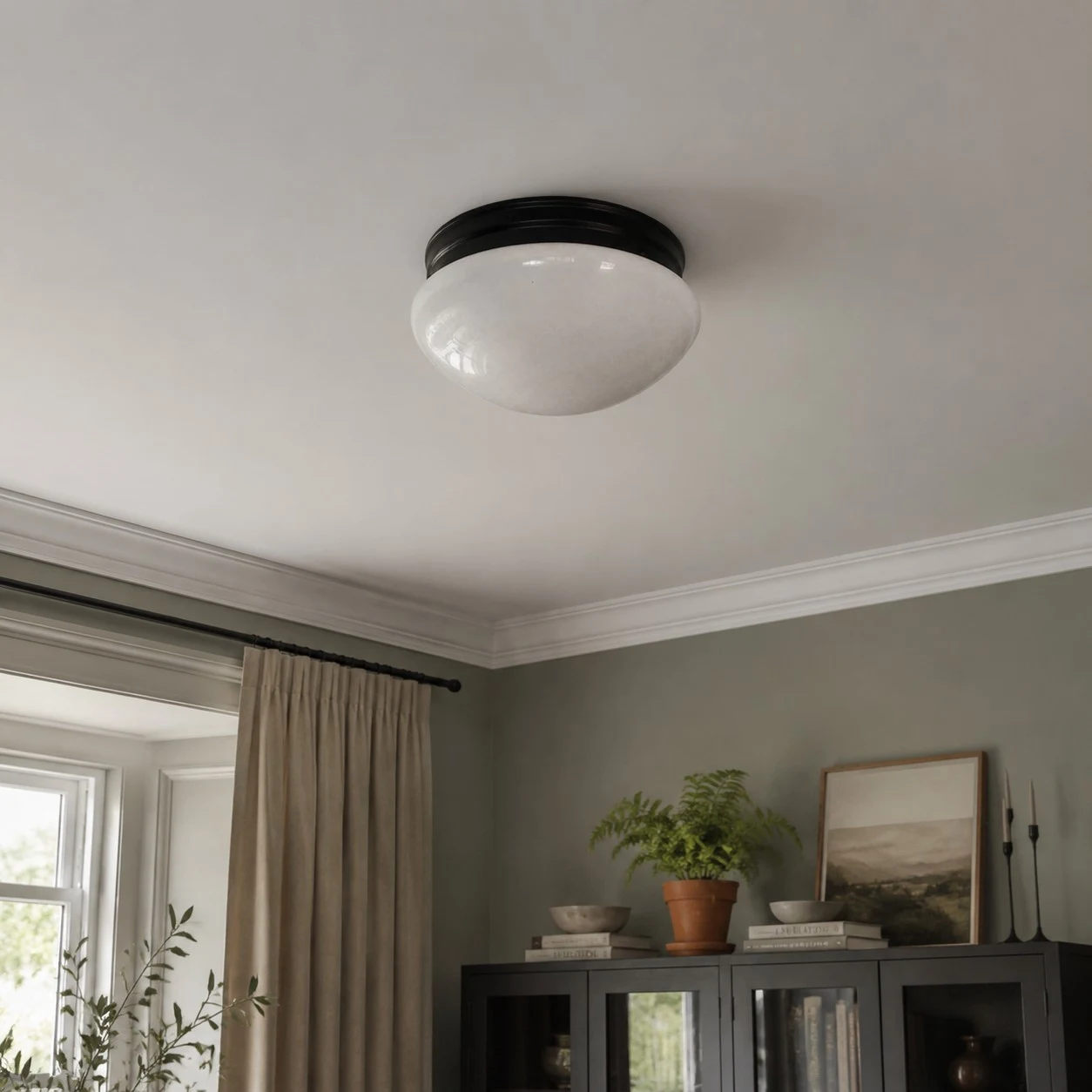 Opal glass flush mount shown at real ceiling scale