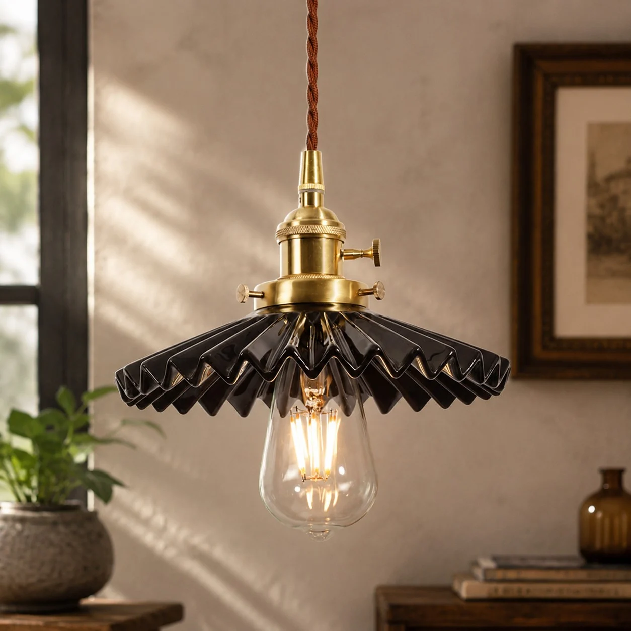 pleated ceramic pendant light 13