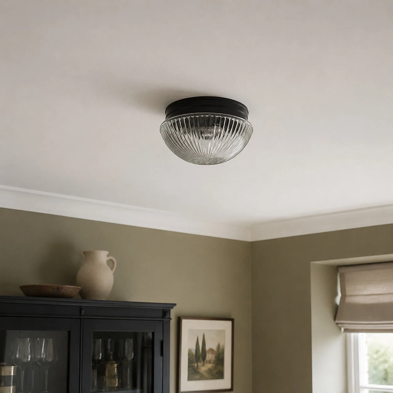 Ribbed glass flush mount in a classic room setting