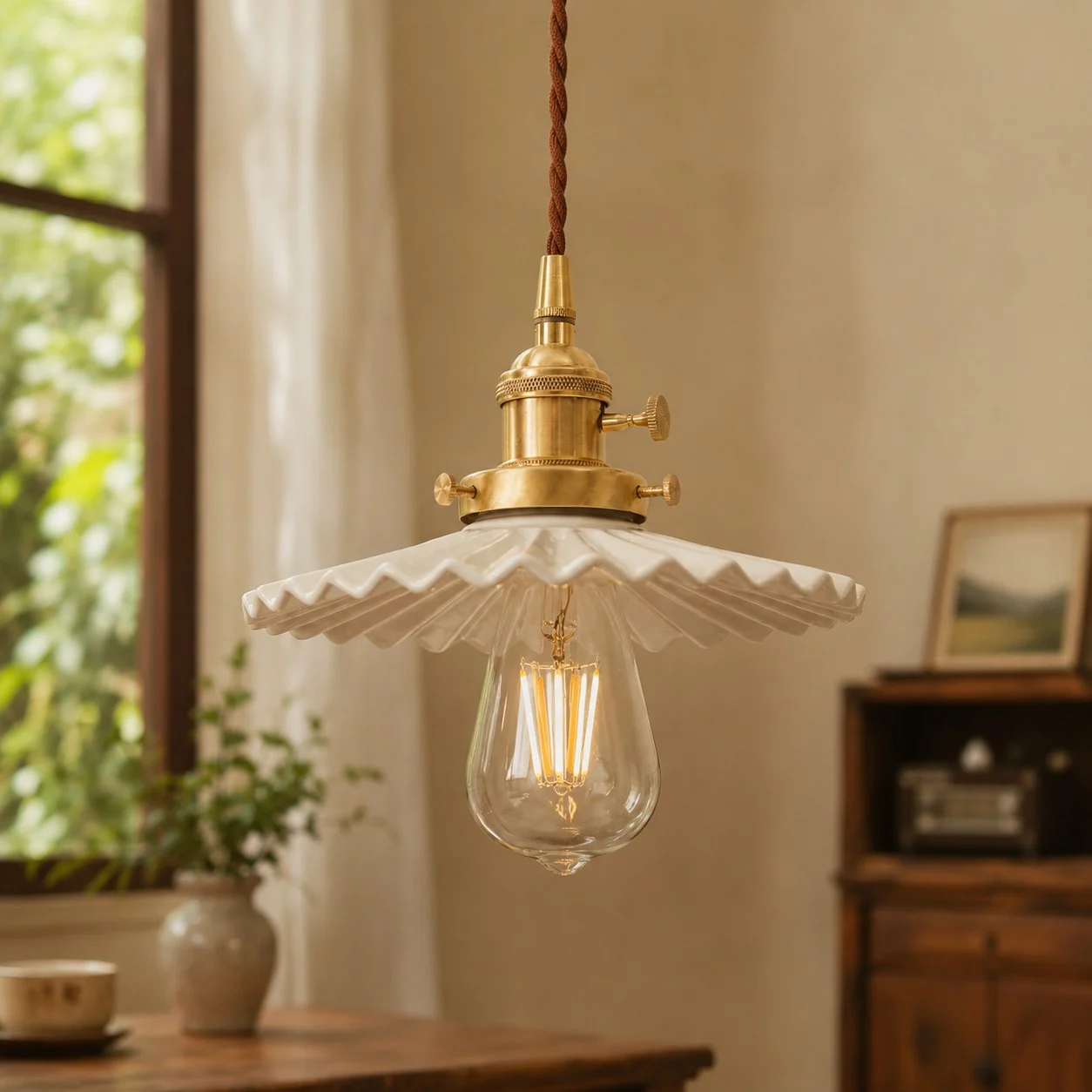 pleated ceramic pendant light 10