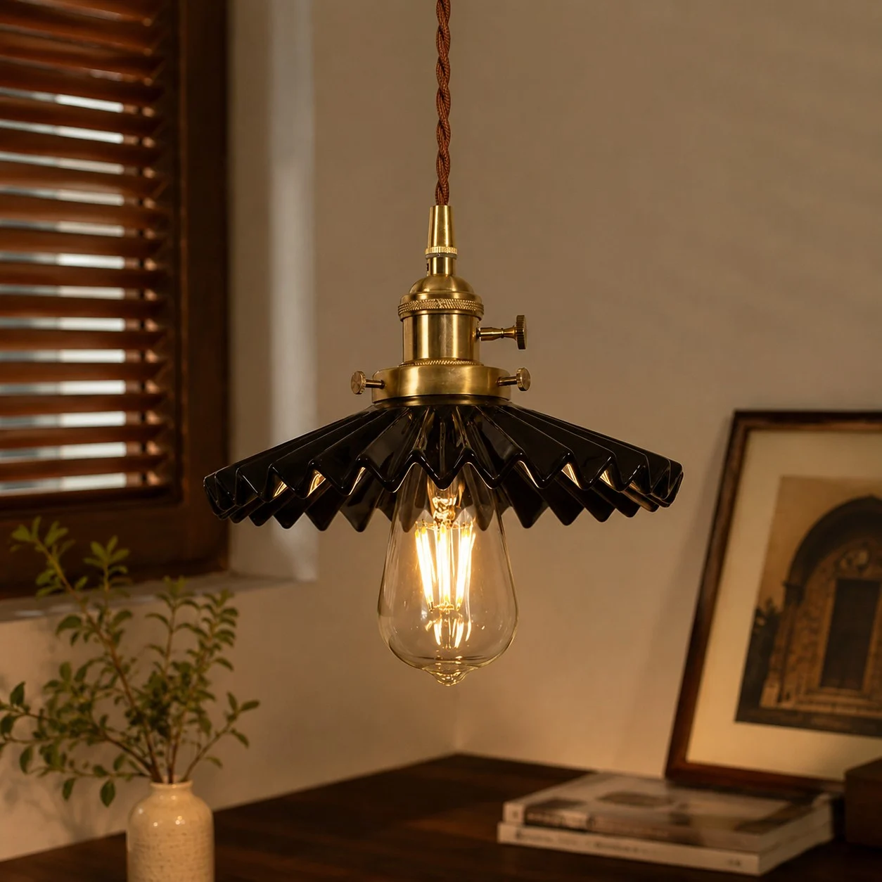 pleated ceramic pendant light 12