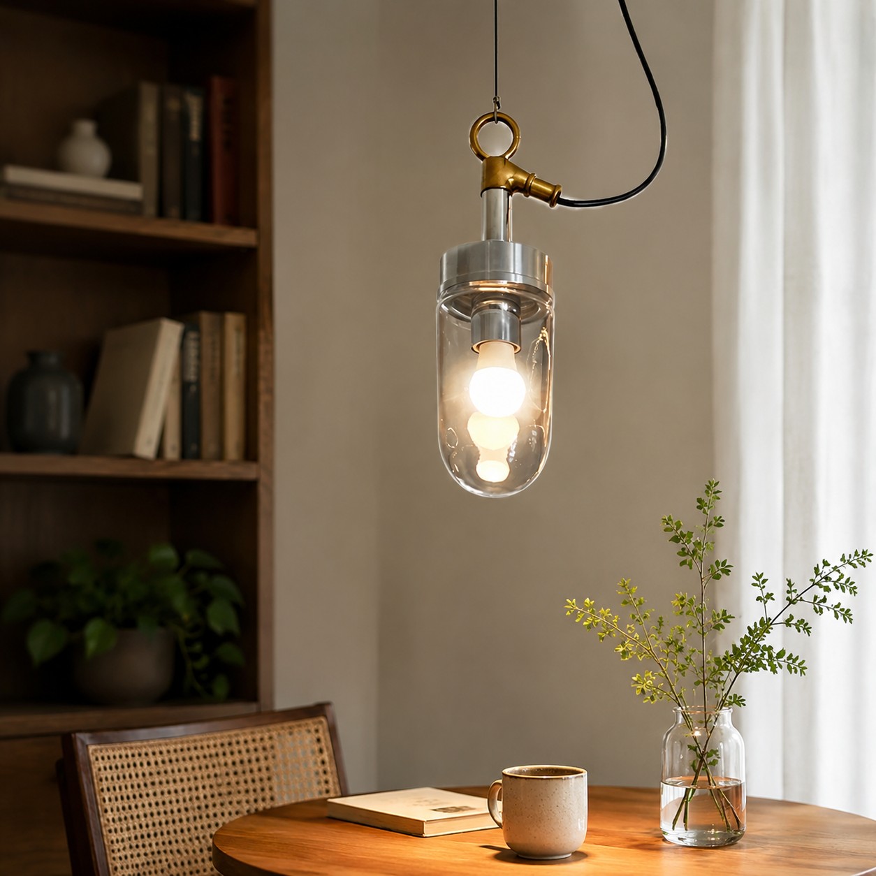 Vintage industrial clear glass pendant light interior and detail image