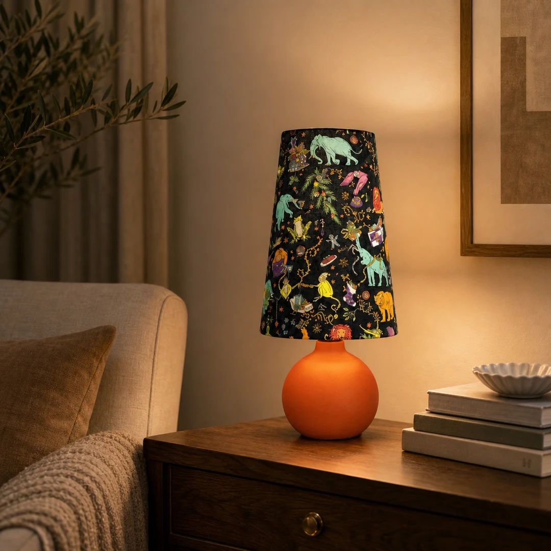 colorful fabric table lamp bedside scene