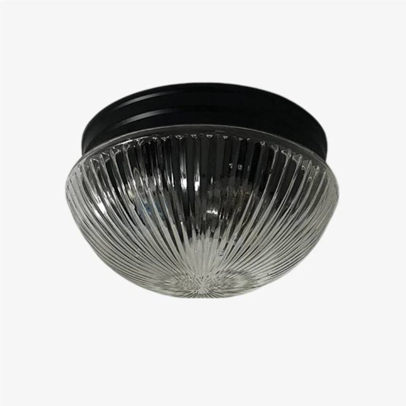 Ribbed clear glass shade with black ceiling canopy