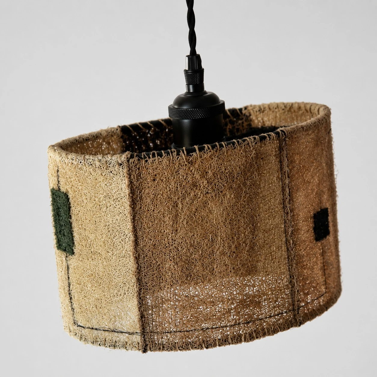Natural Loofah Woven Pendant Lamp Wabi Sabi Patchwork Hanging Light