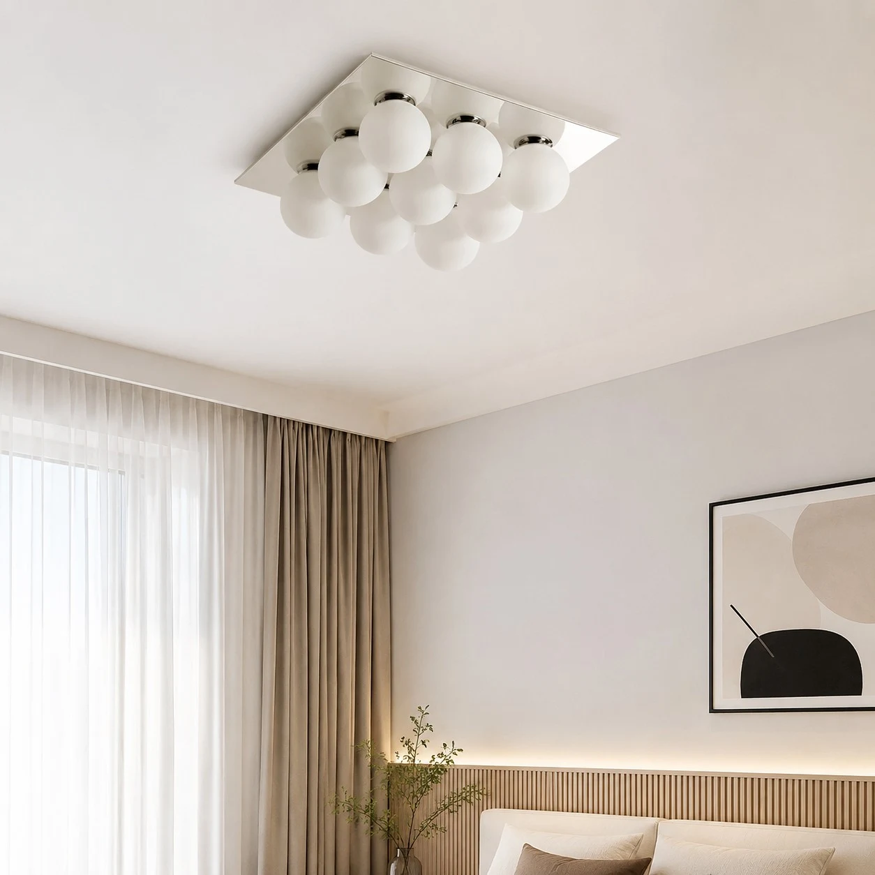 Gallery image: bedroom installation scene showing ceiling scale.