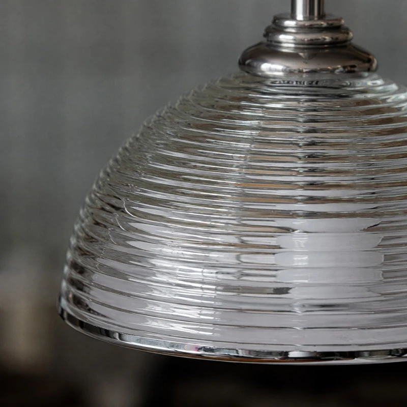 Close detail of the clear ribbed glass texture