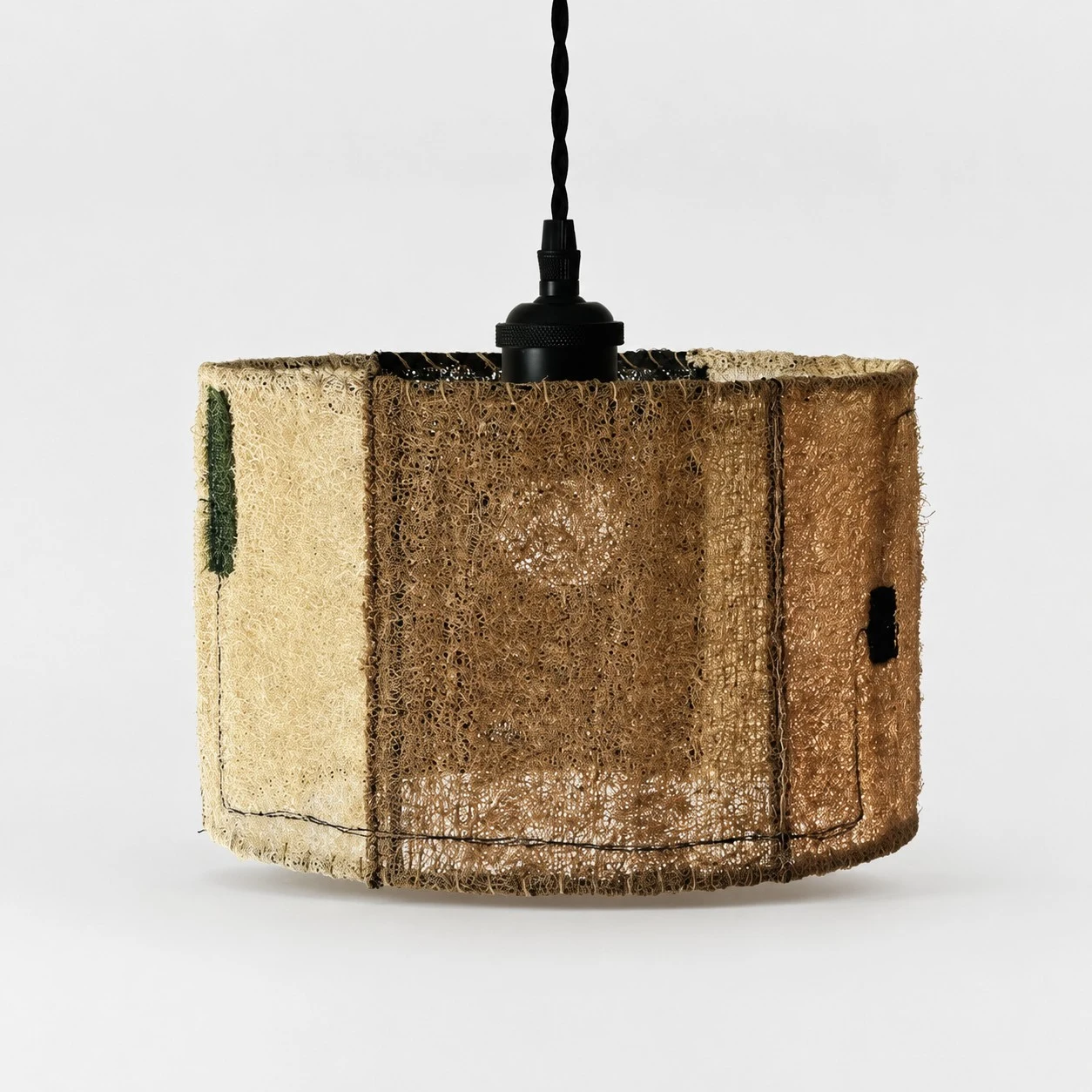 Natural Loofah Woven Pendant Lamp Wabi Sabi Patchwork Hanging Light