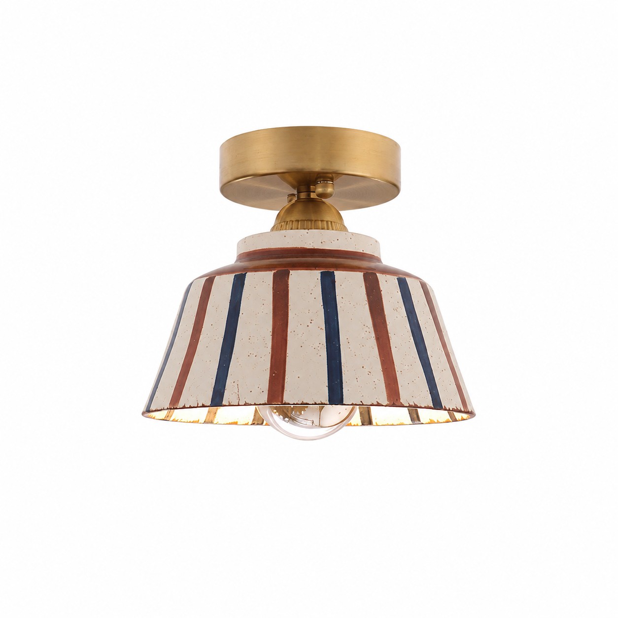 Striped ceramic ceiling-mount light on white background
