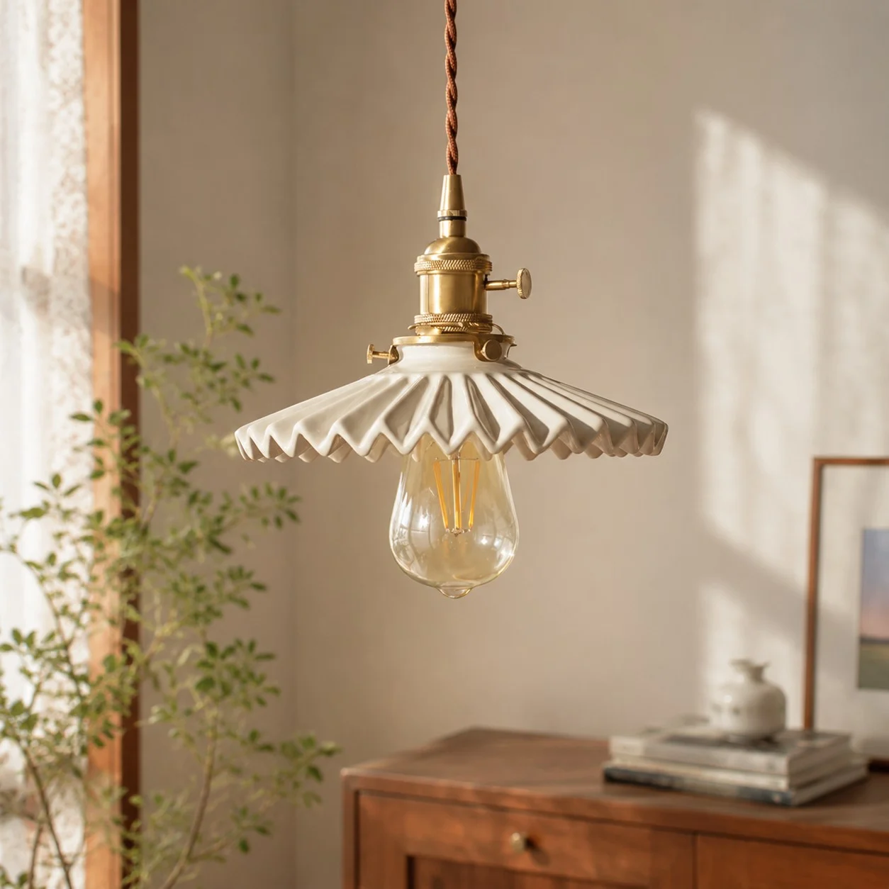 pleated ceramic pendant light 21
