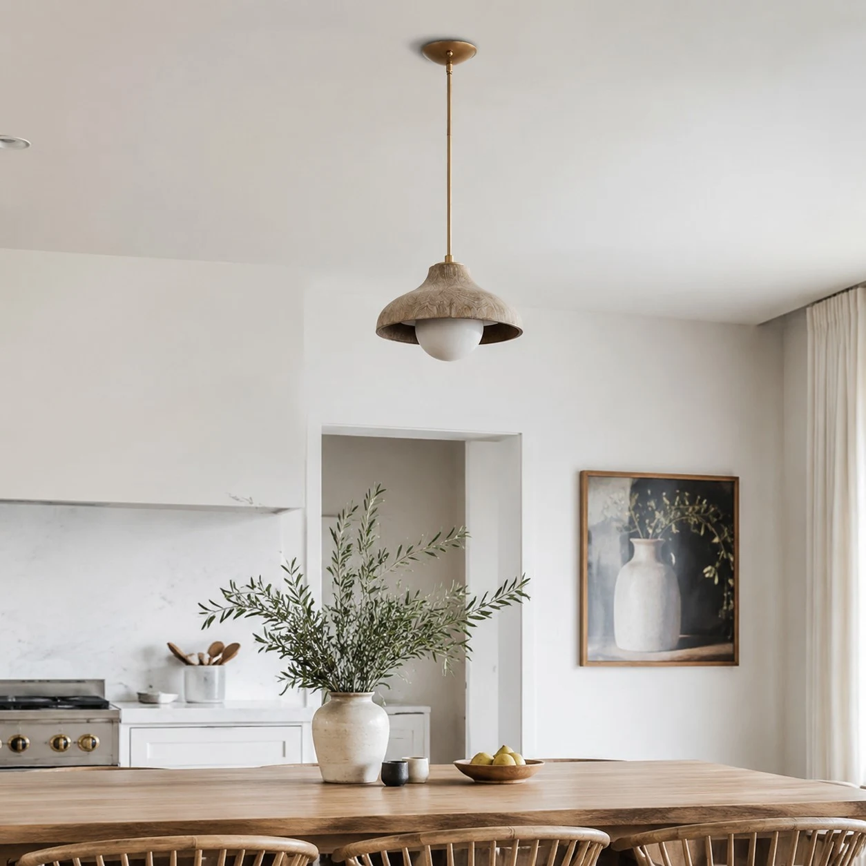 Pendant lamp installed above a kitchen island