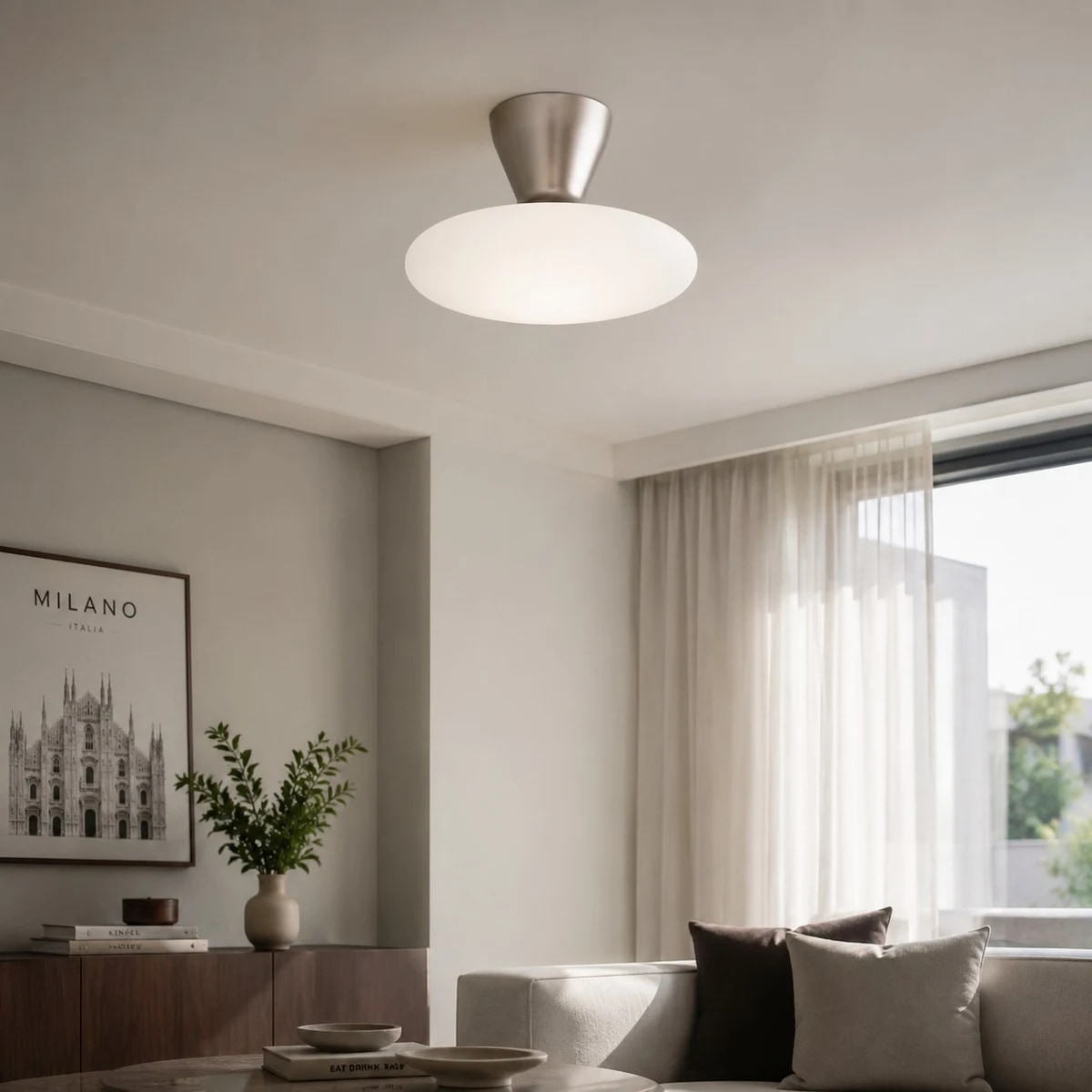 modern sofa area with close ceiling mount view