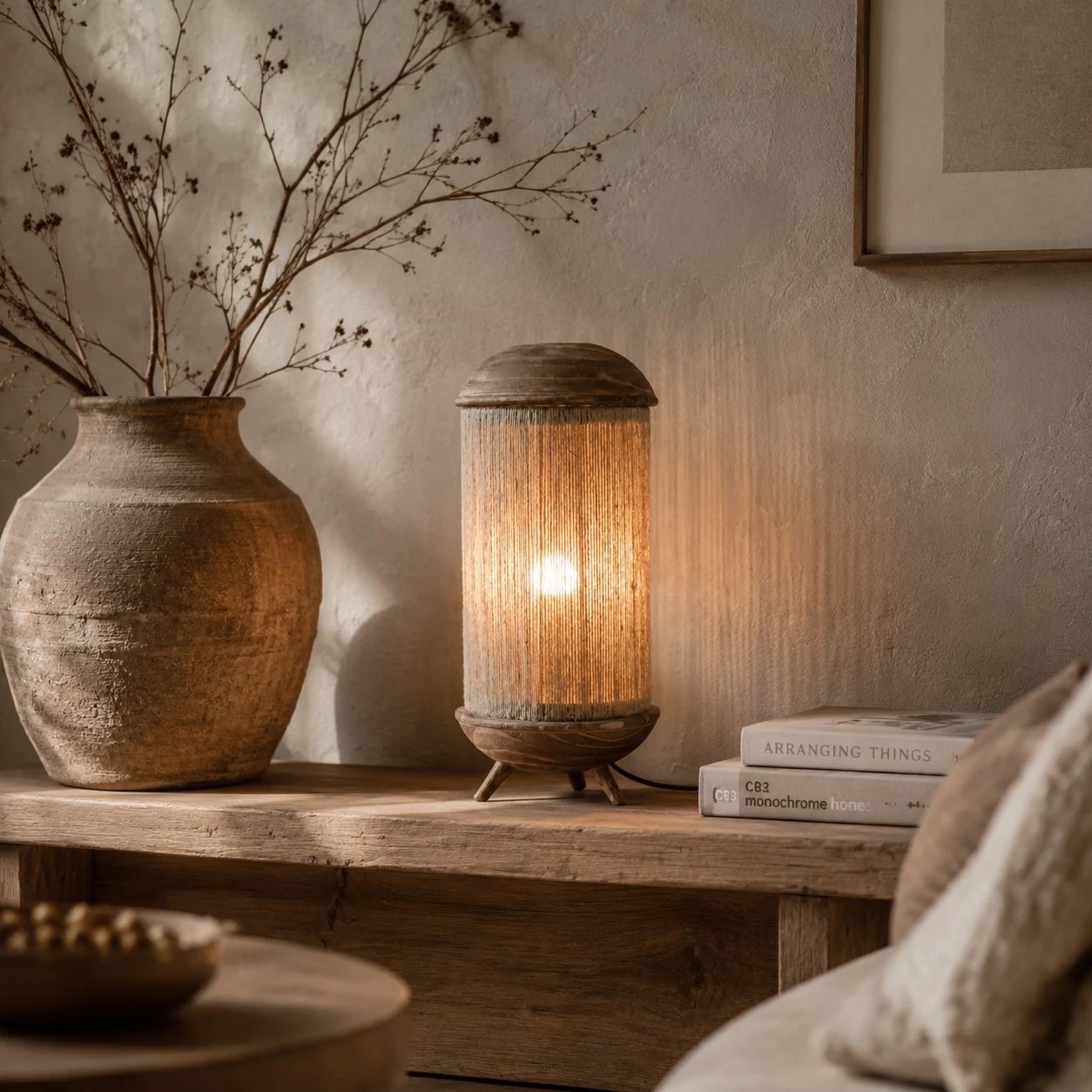 Room styling scene with corded linen style