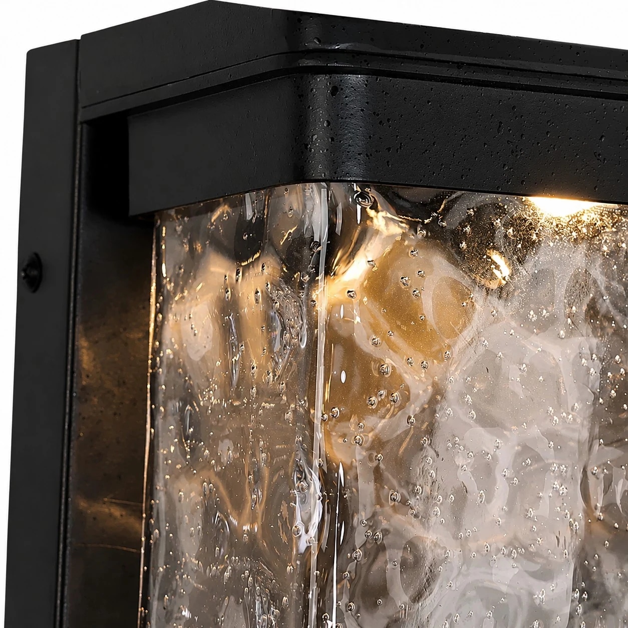 Close-up of clear textured shade inside black frame