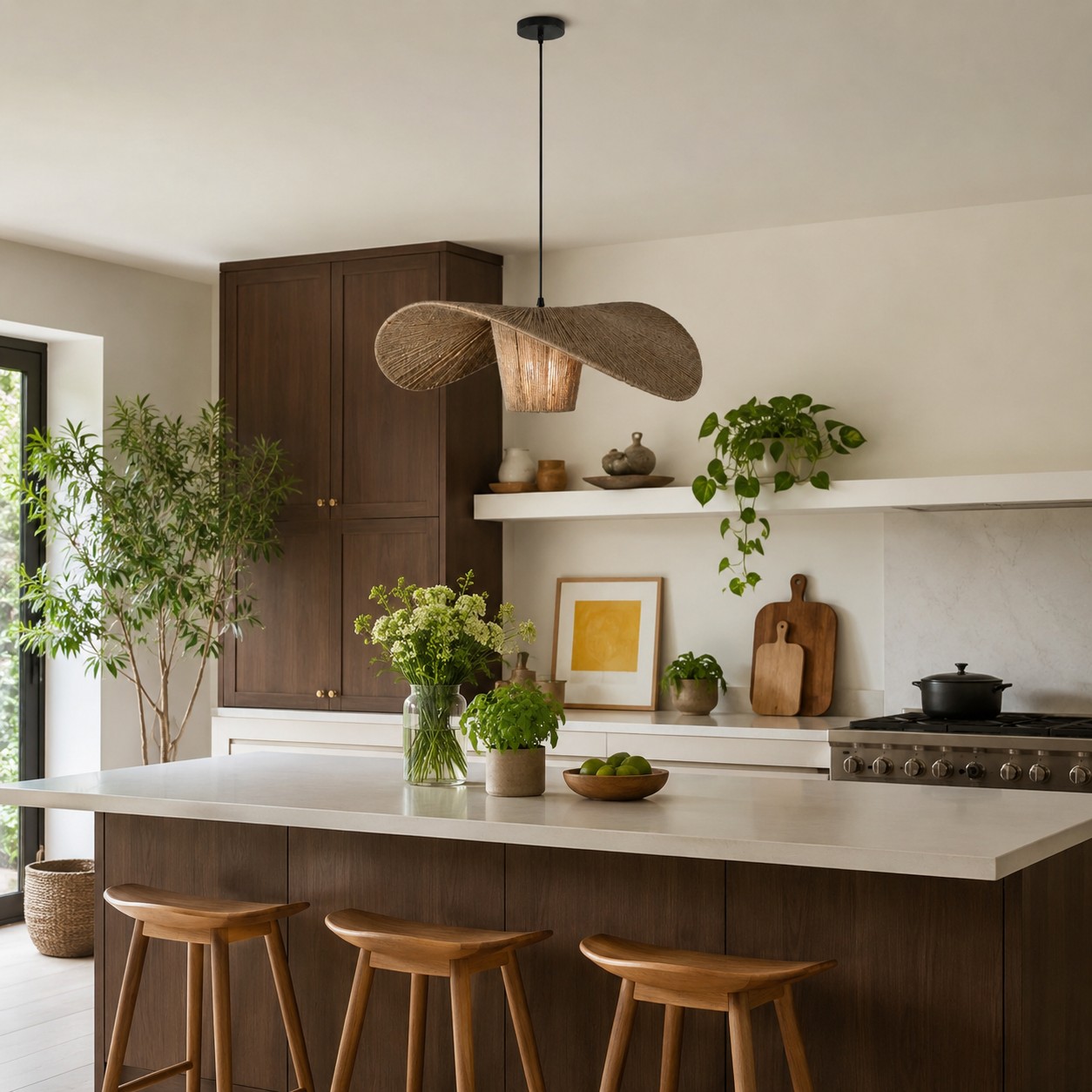 Hemp rope pendant styled in kitchen dining room