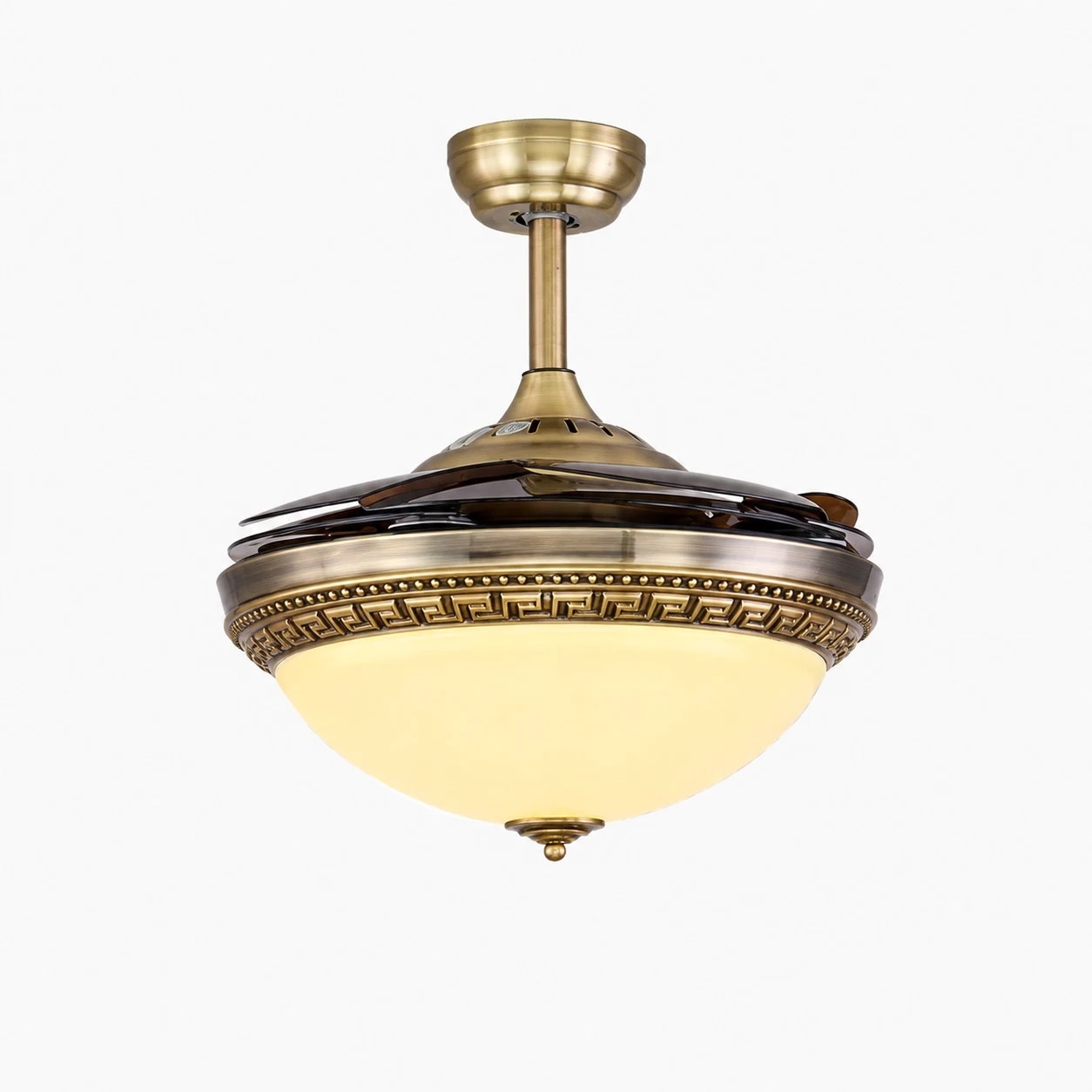 Antique brass retractable ceiling fan light style C