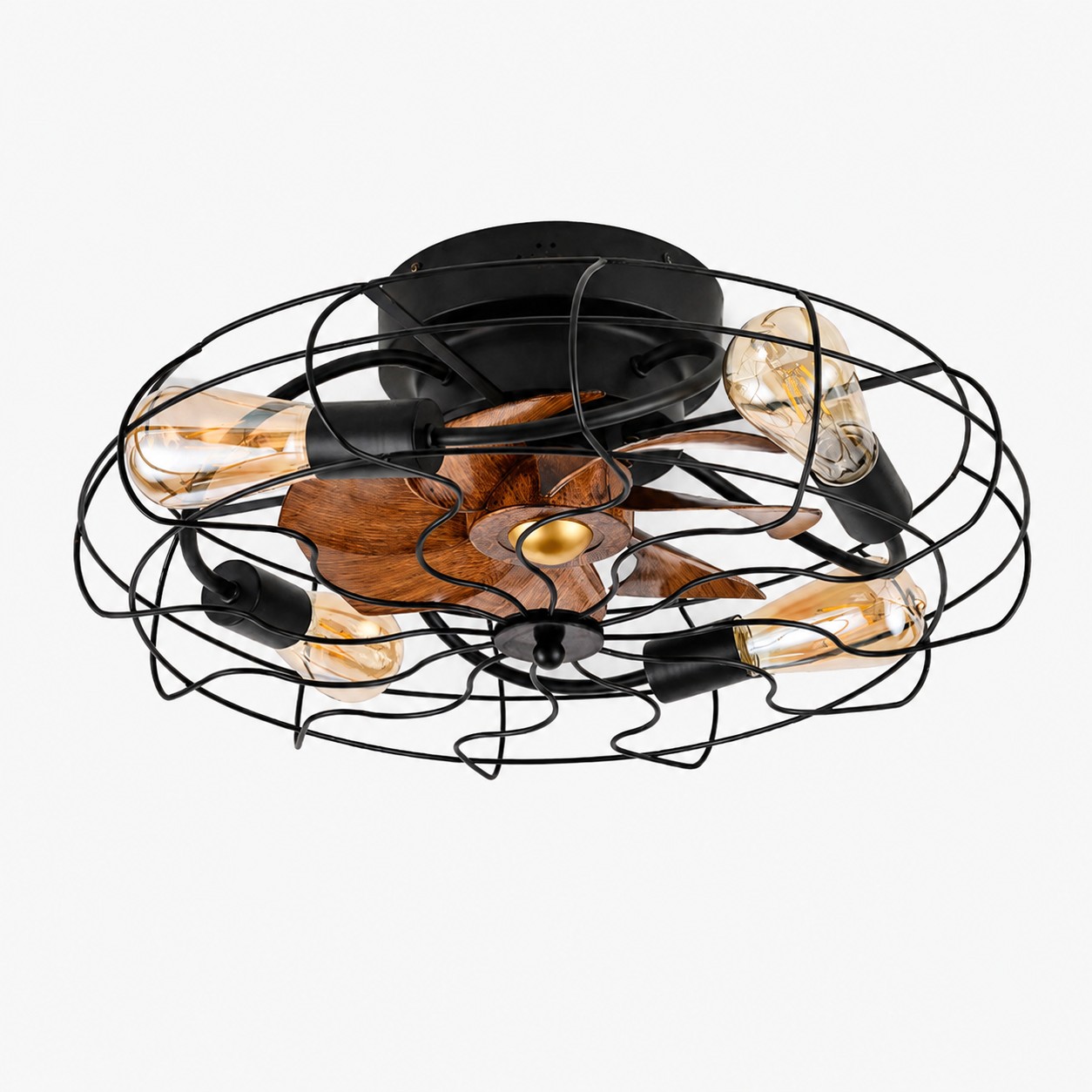 Black caged ceiling fan light