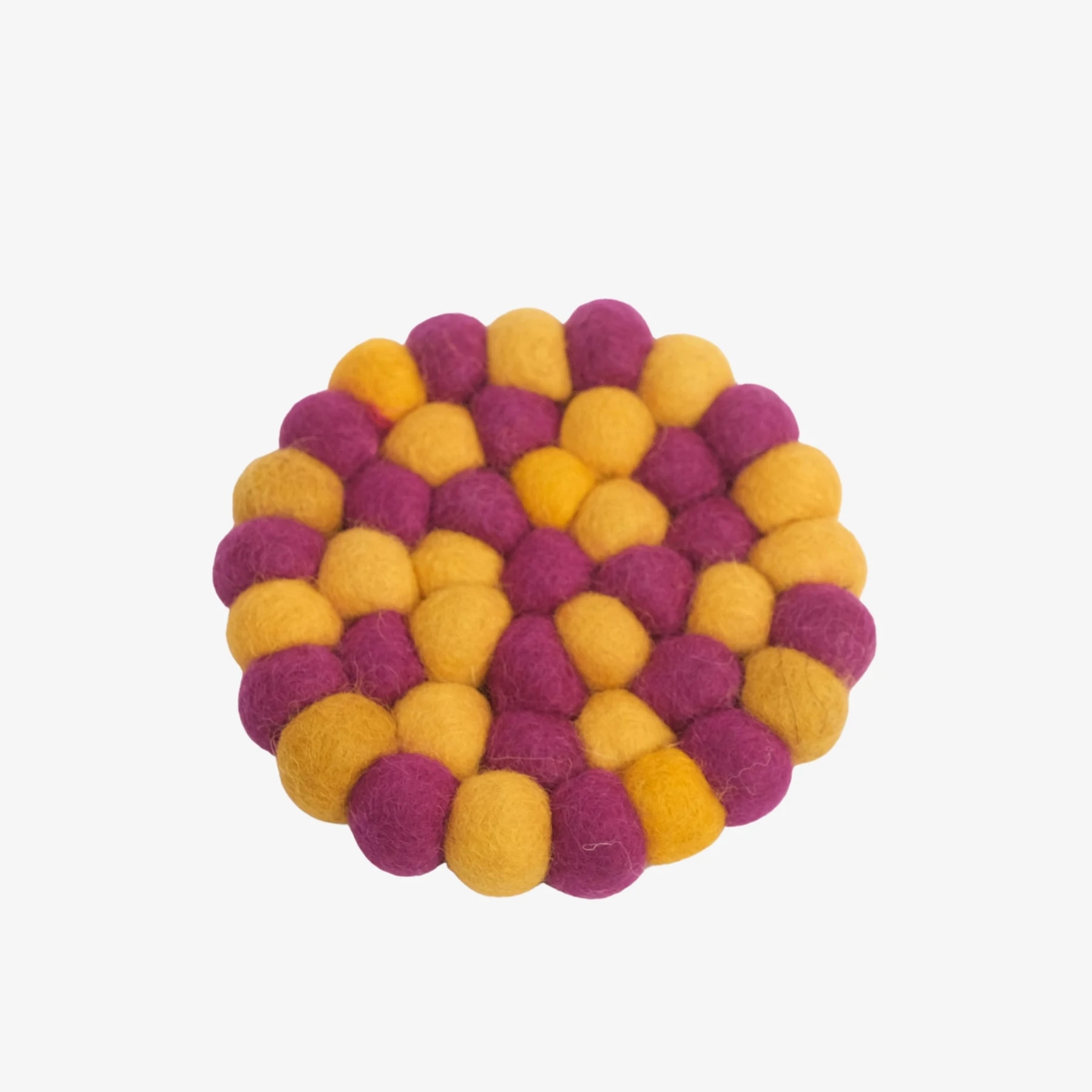 Marigold plum handmade felt ball coaster