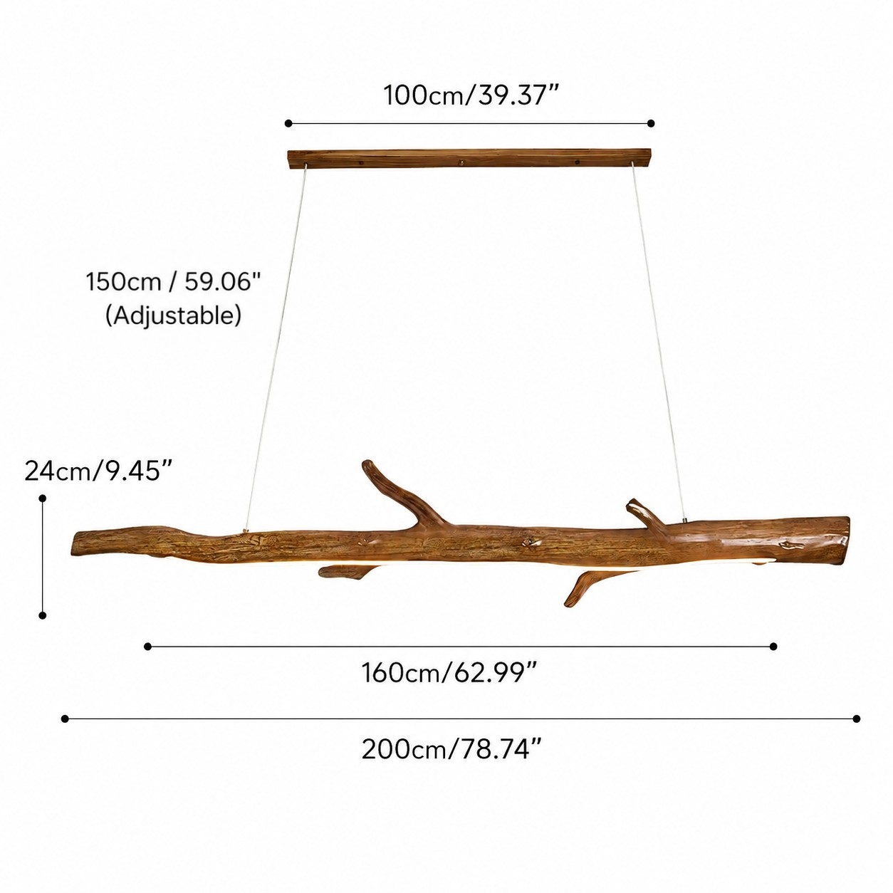 Wood Color Resin Linear Branch Pendant Light