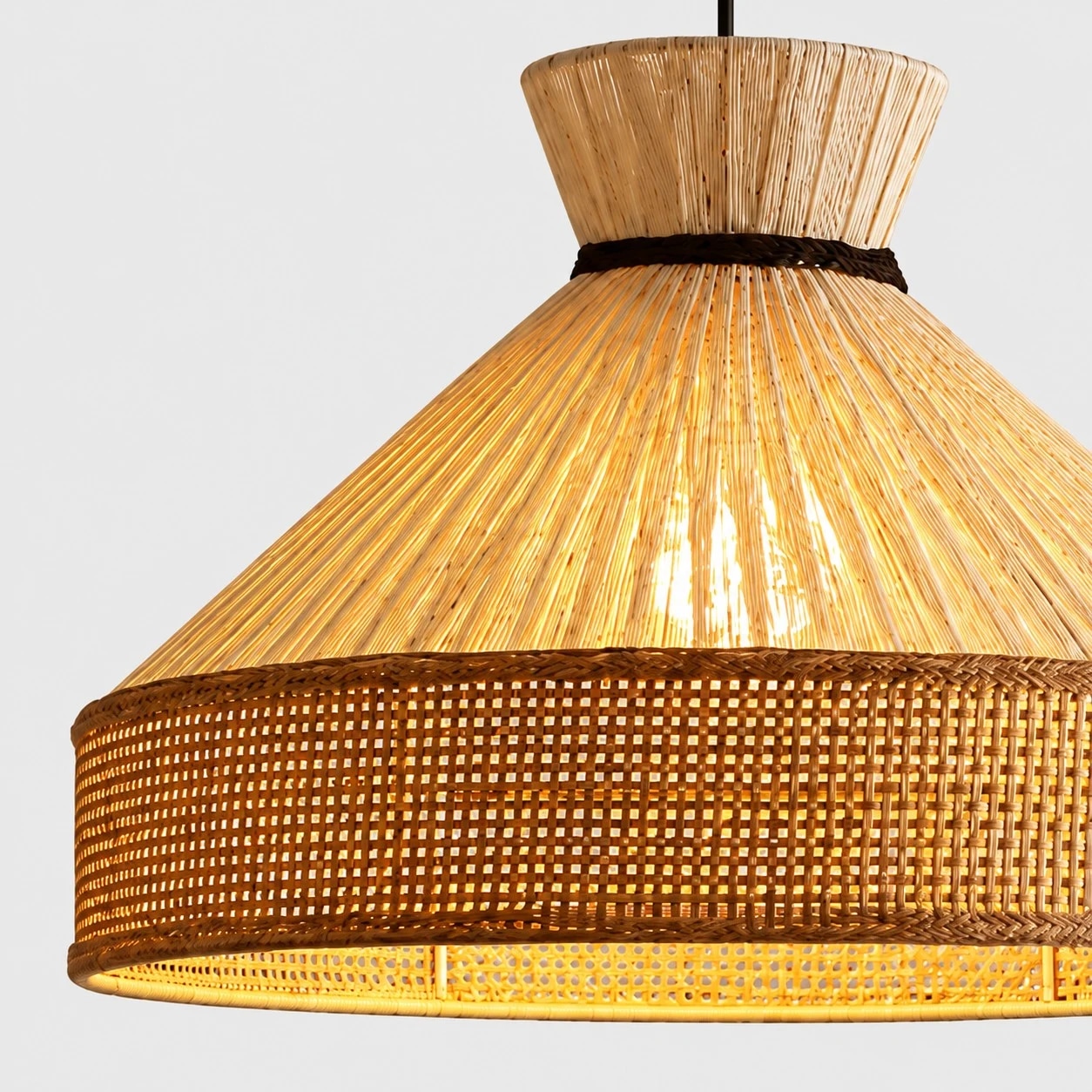 Close-up of the lower woven band and pendant shade edge