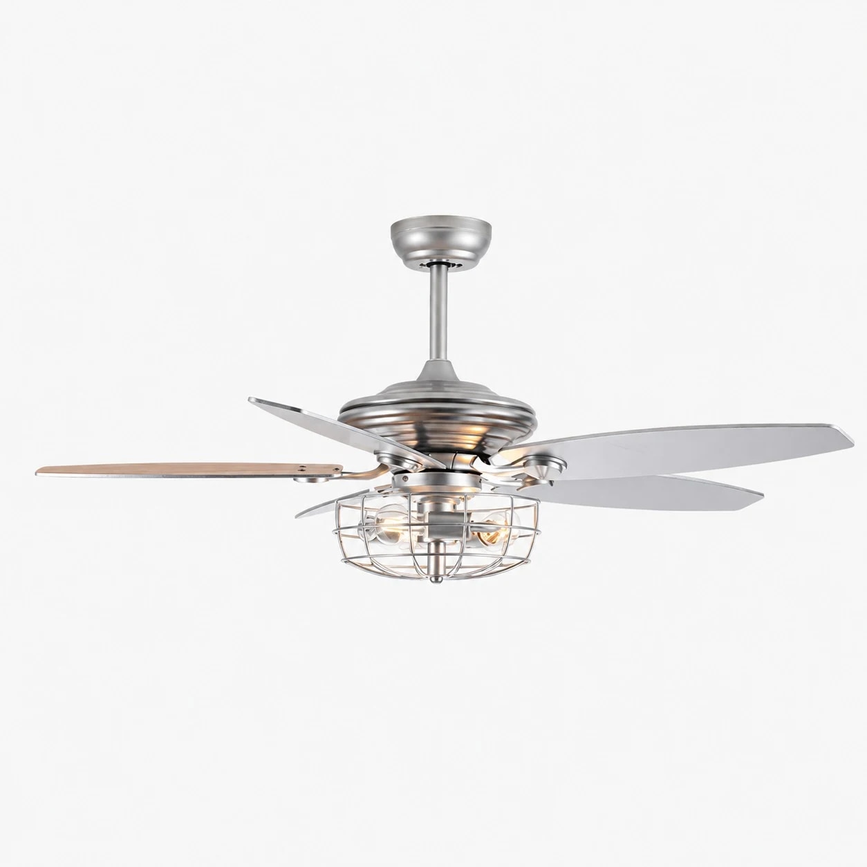 Silver caged ceiling fan light, 107 cm / 42″