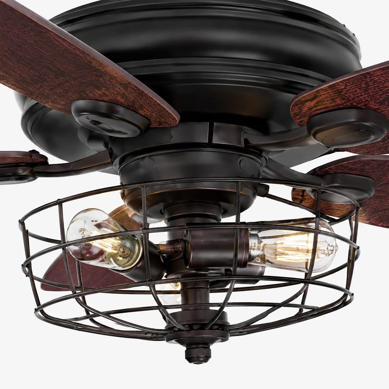 Low angle view of vintage caged ceiling fan light