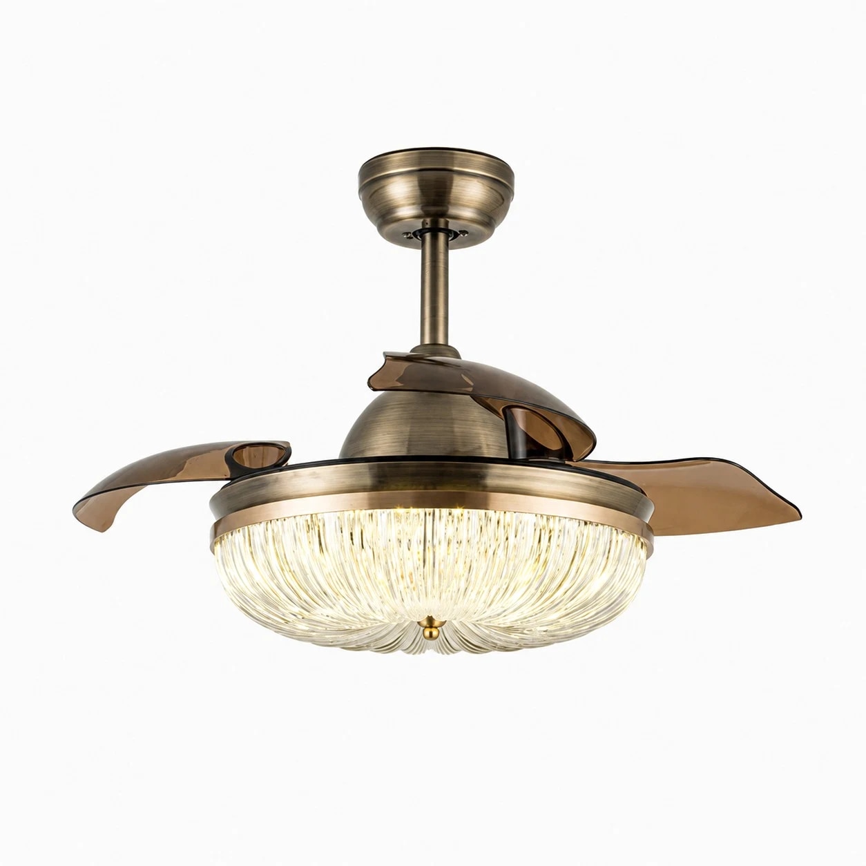 Antique brass retractable ceiling fan light style F