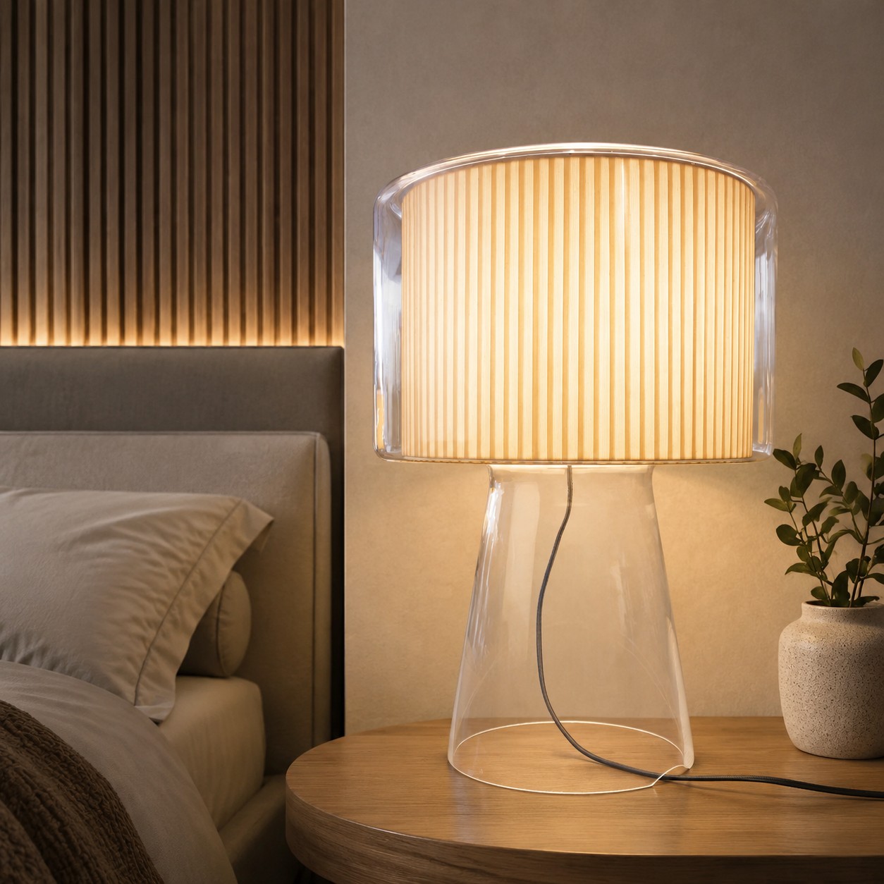 Natural Glass Table Lamp With Fabric Shade