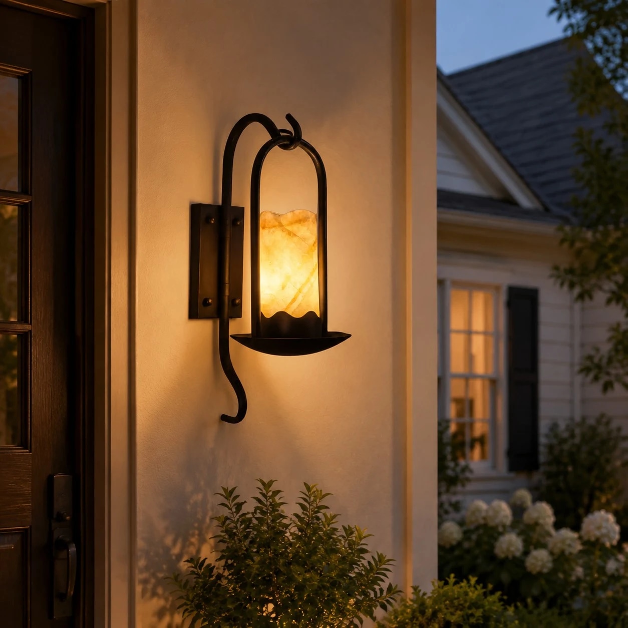 Black metal marble glass wall sconce