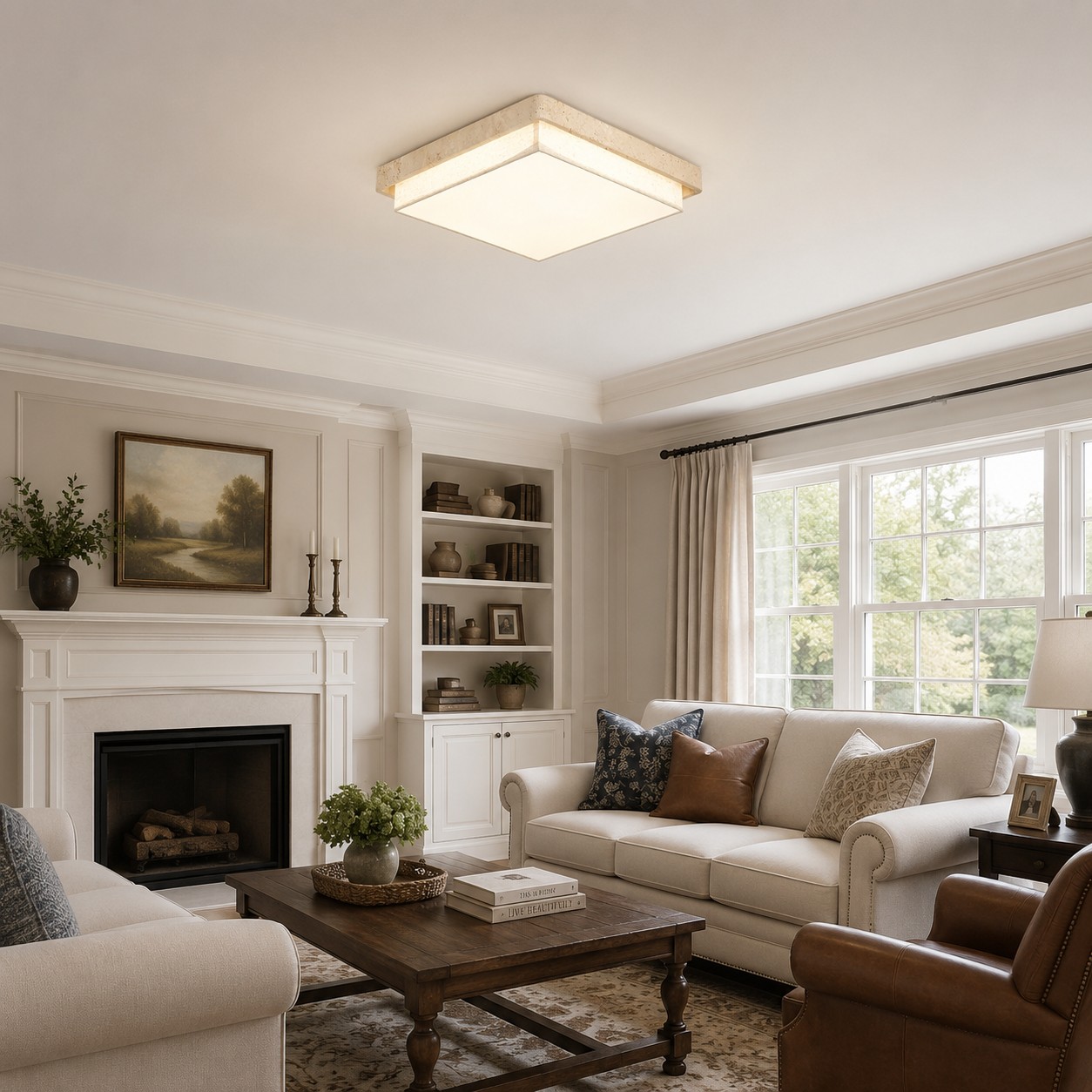 Travertine Fabric Flush Mount Ceiling Light