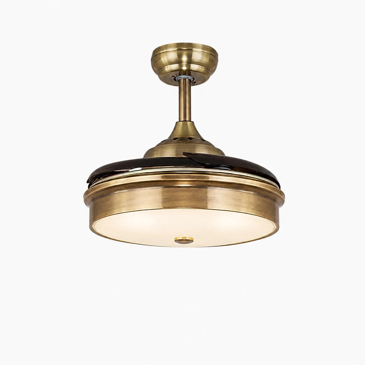 Antique brass retractable ceiling fan light style A