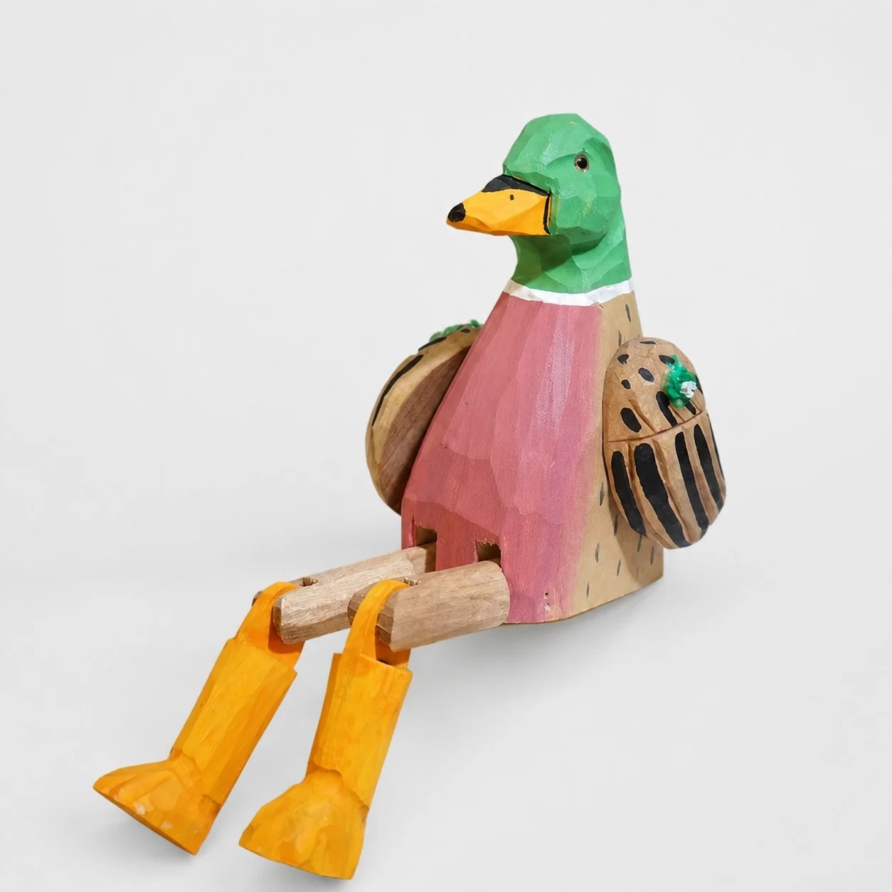 Hand-carved wooden green head duck ornament