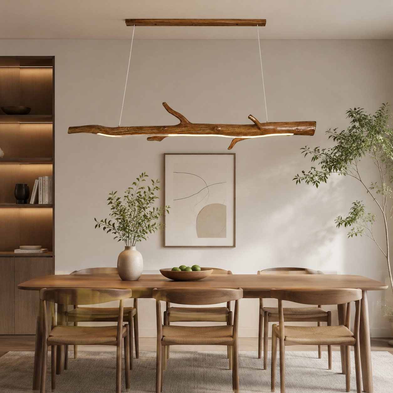 Wood Color Resin Linear Branch Pendant Light