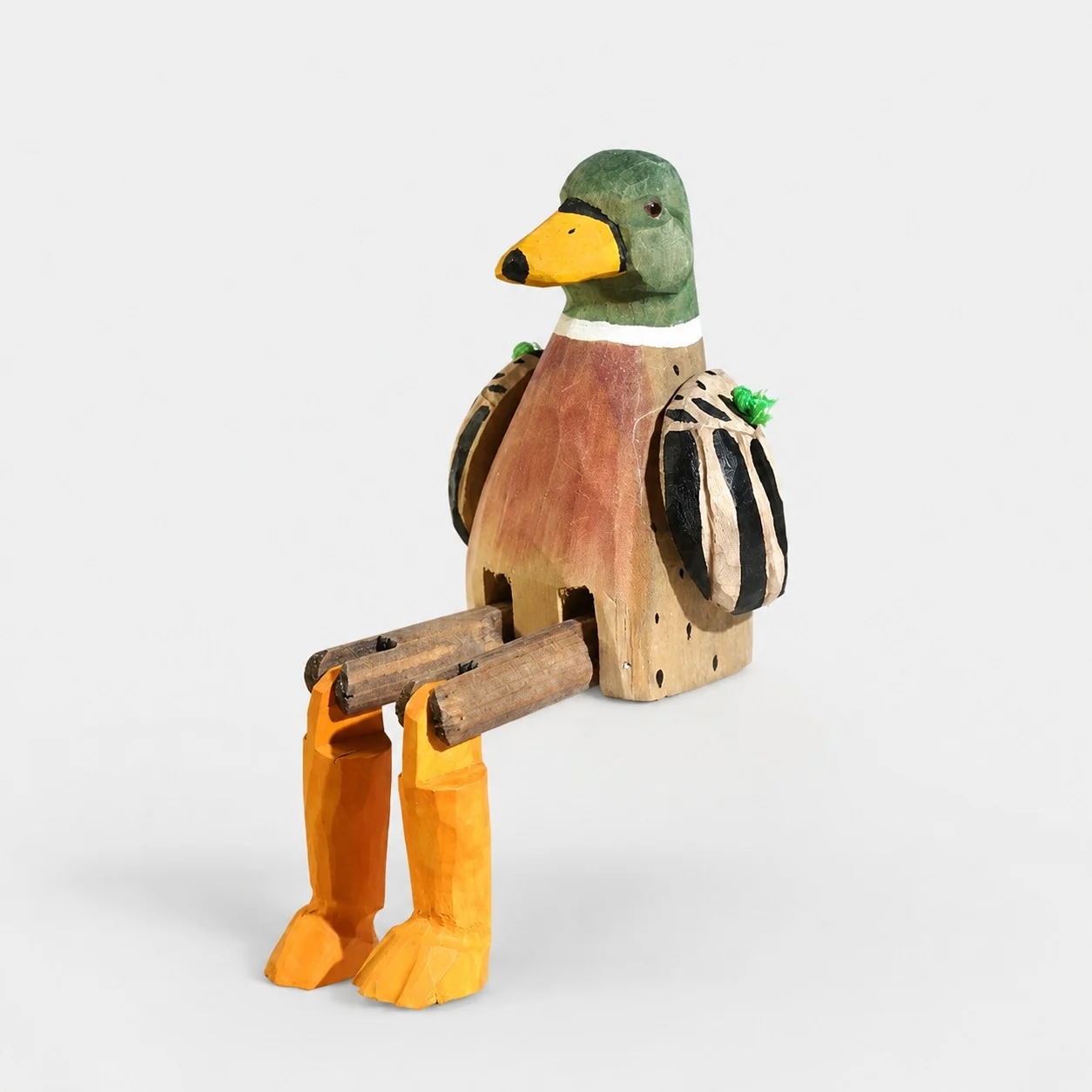 Hand-carved wooden mallard duck ornament