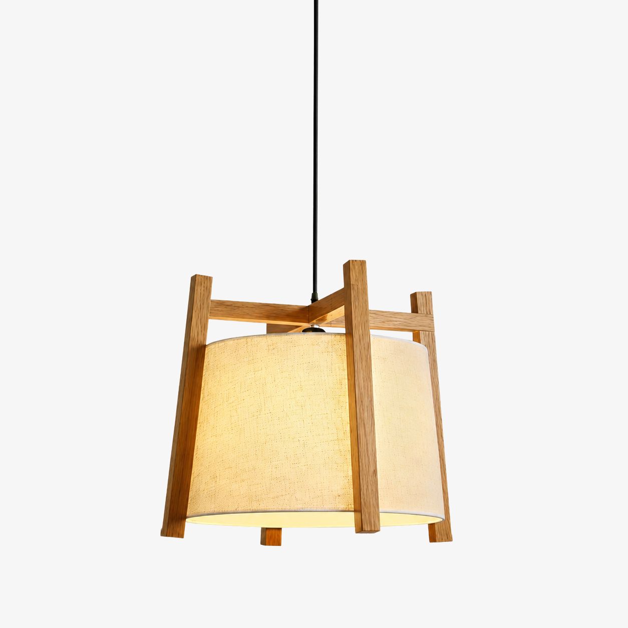 Natural wood finish fabric shade pendant light product view