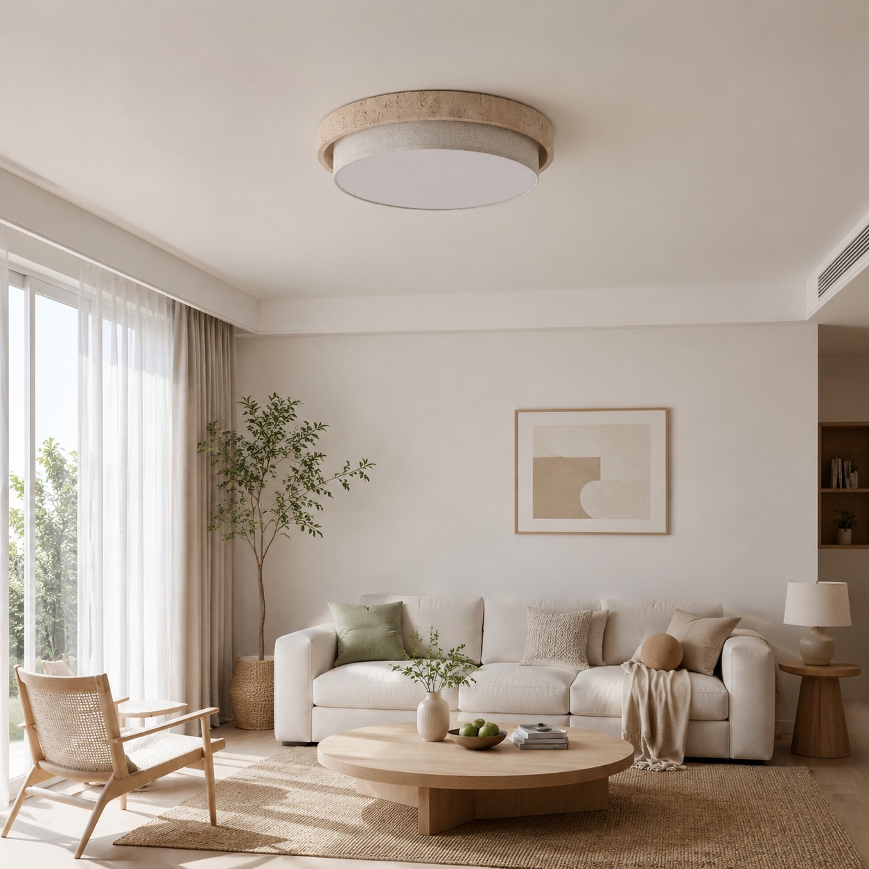 Travertine Fabric Flush Mount Ceiling Light