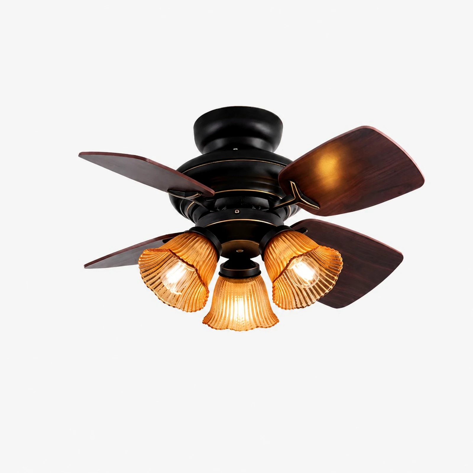 Front profile of black amber glass ceiling fan light