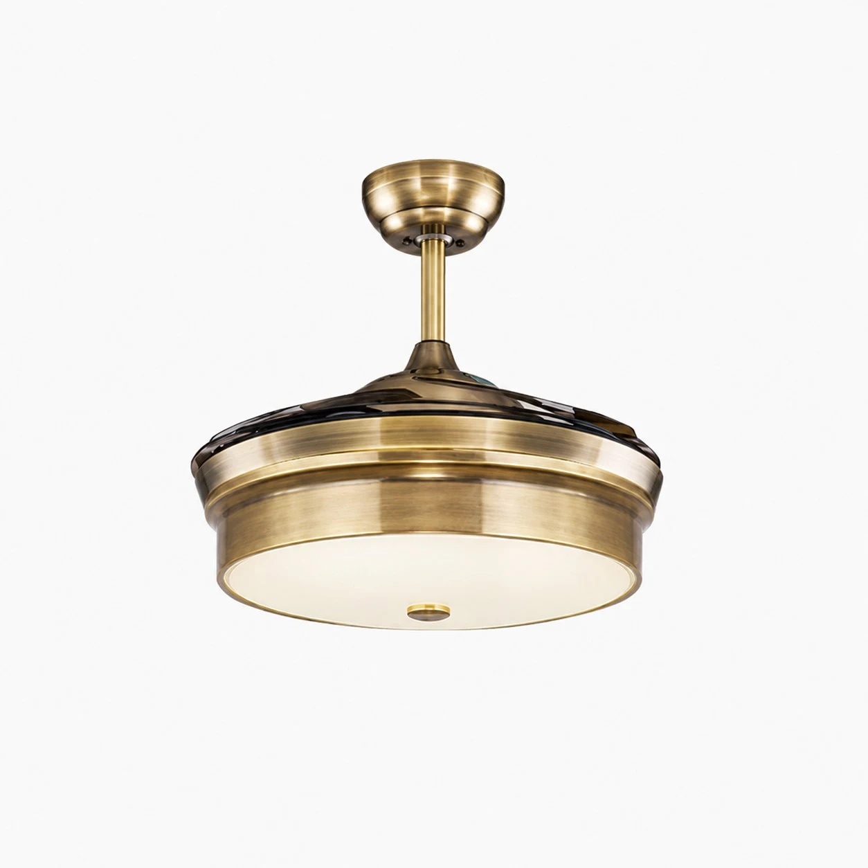 Antique brass retractable ceiling fan light style B