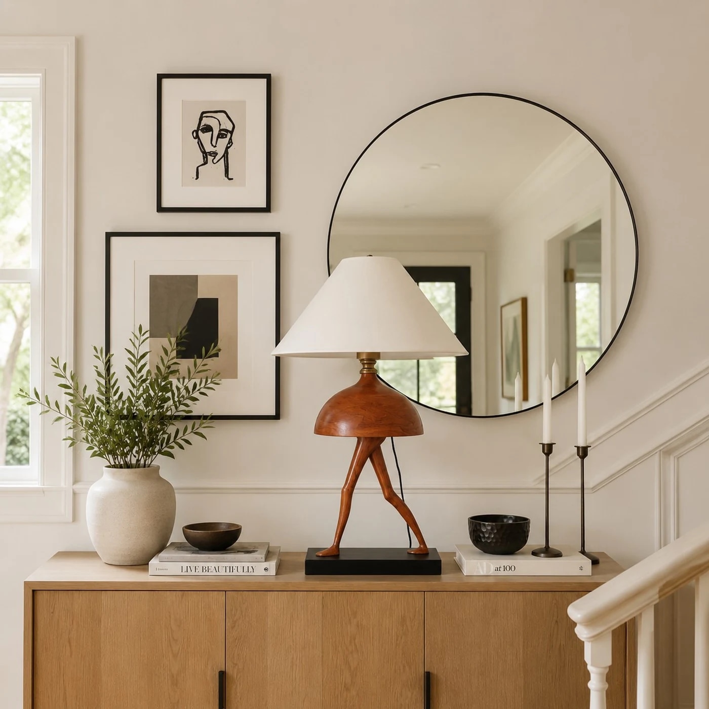 Table lamp styled with mirror
