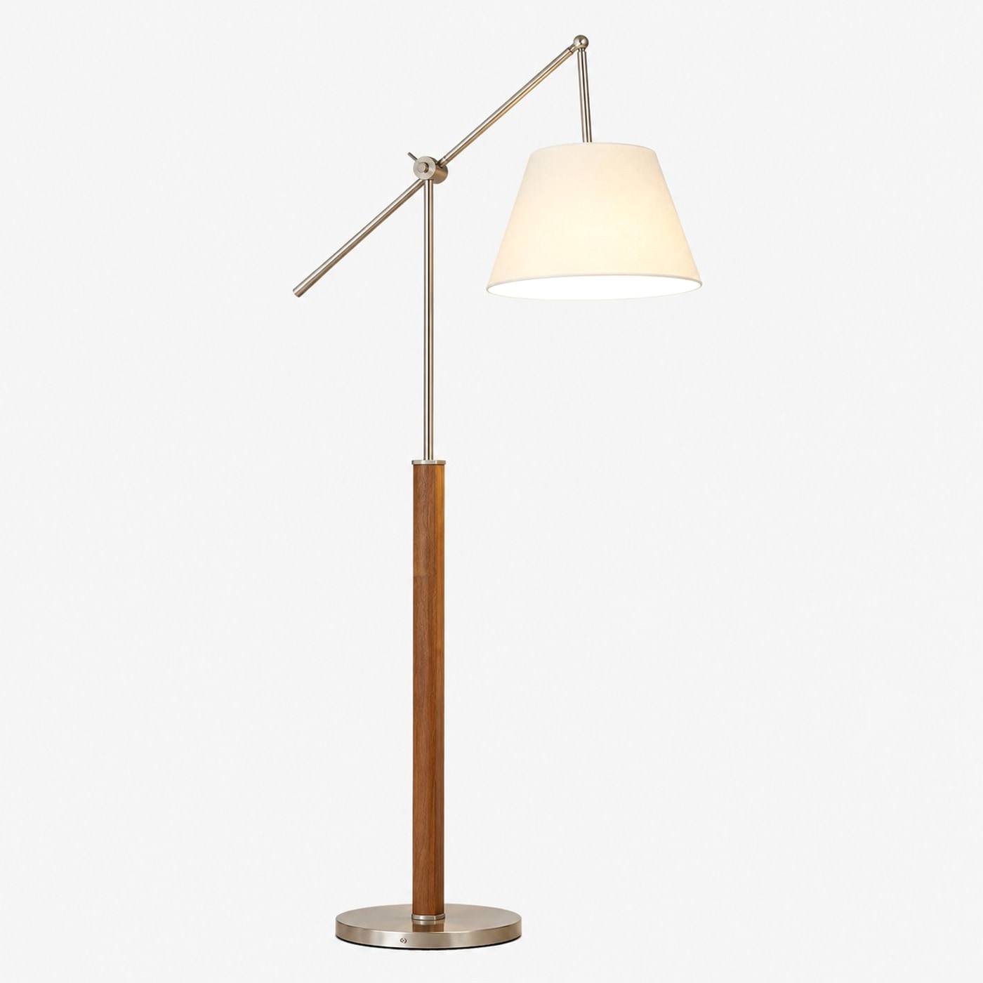 White fabric swing arm floor lamp full product view