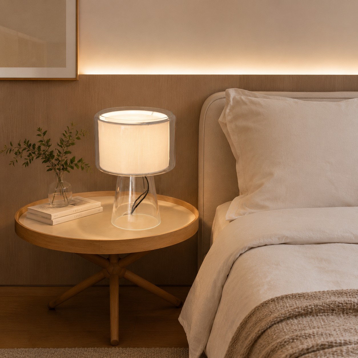 Natural Glass Table Lamp With Fabric Shade