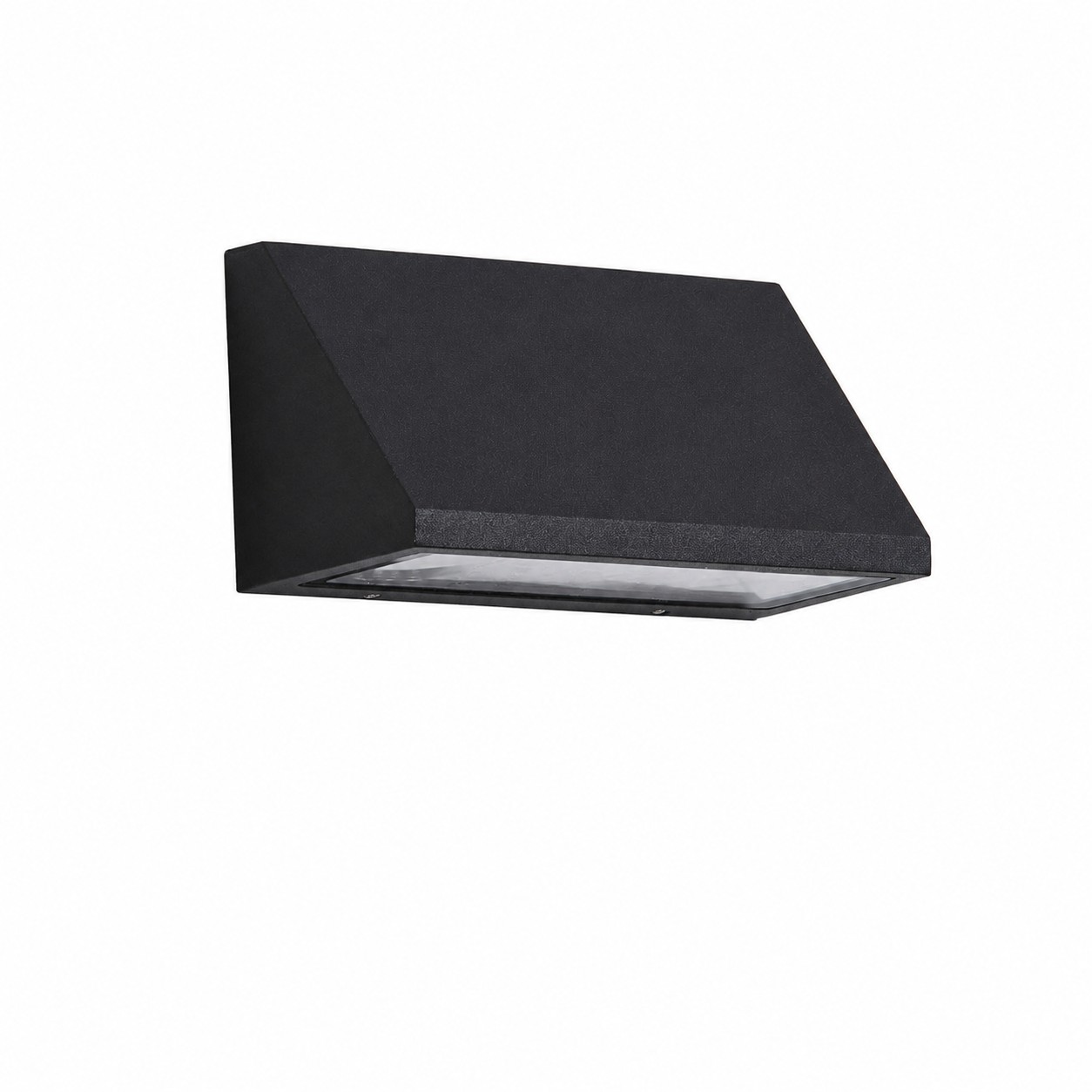 Black outdoor wall light installed on a courtyard wall