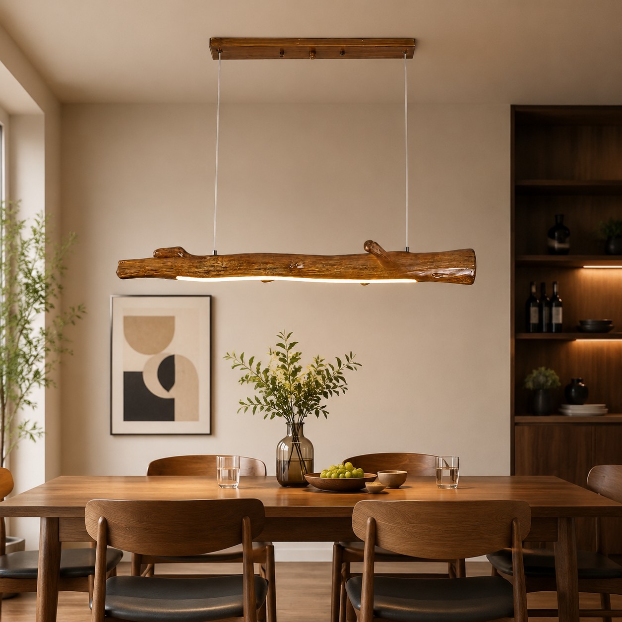 Wood Color Resin Linear Branch Pendant Light
