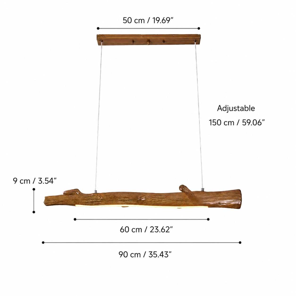 Wood Color Resin Linear Branch Pendant Light
