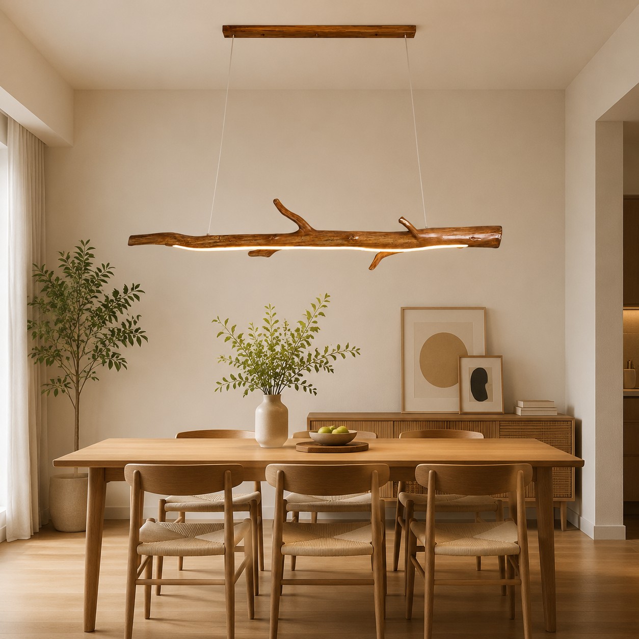 Wood Color Resin Linear Branch Pendant Light