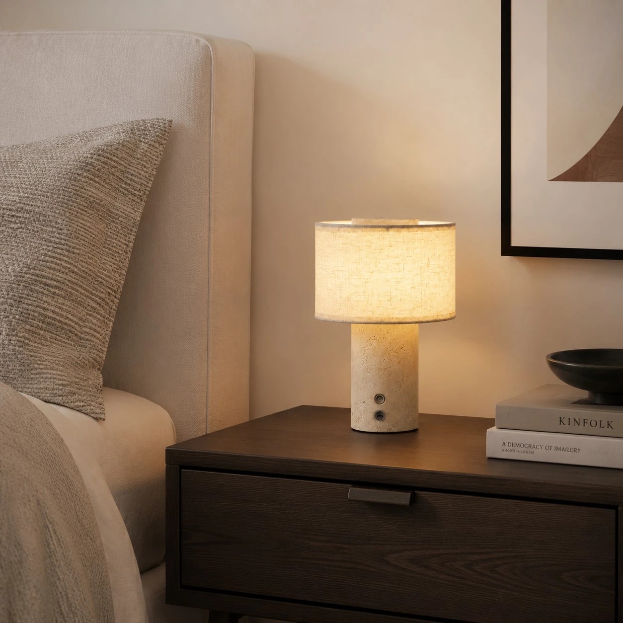 bedside warm lighting scene