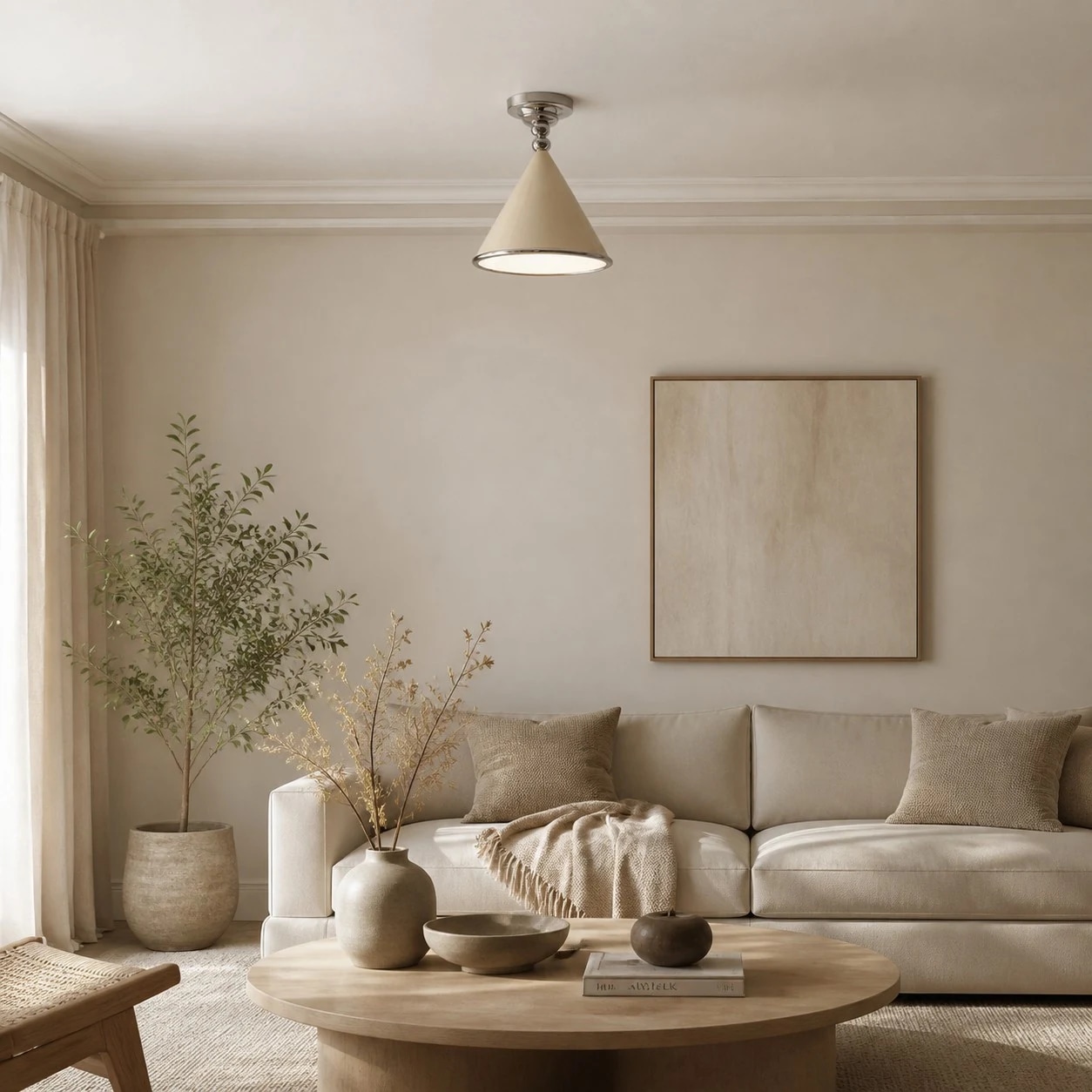 Installed bedroom scene, cream shade